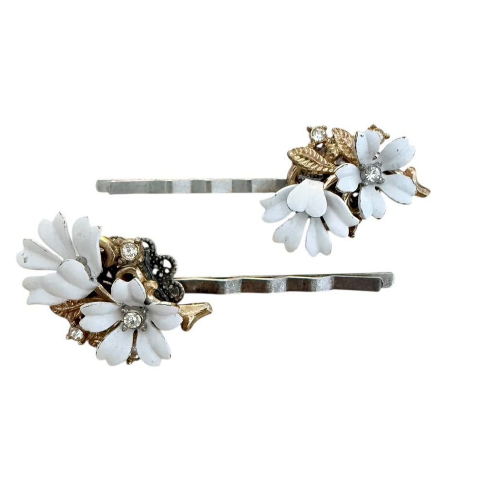 Vintage Floral White & Gold Leaf Hair Pins Set Decorative Hair Accessories Ename
